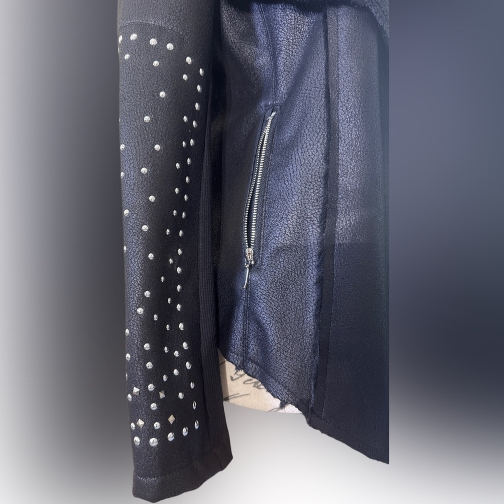 XOXO Black Faux Leather Jacket with Studded Sleeves